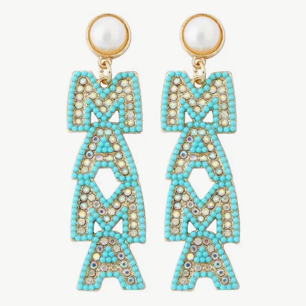 MAMA earrings blue country western boho boy mom Mother’s Day baby shower